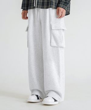 원턱 와이드 카고 스웨트 팬츠 [화이트 멜란지]
