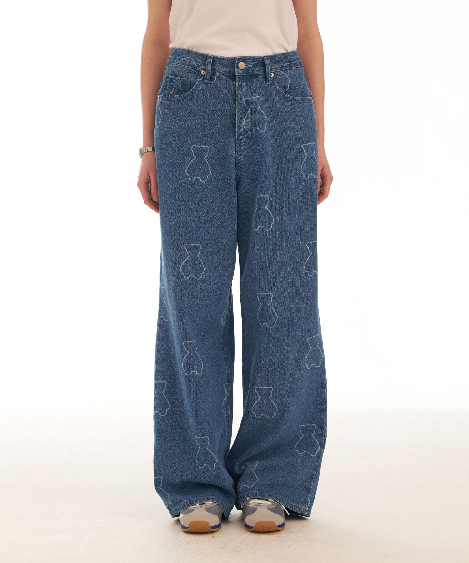 MUSINSA | AQO STUDIO SPACE Ako Bear patterned denim pants blue