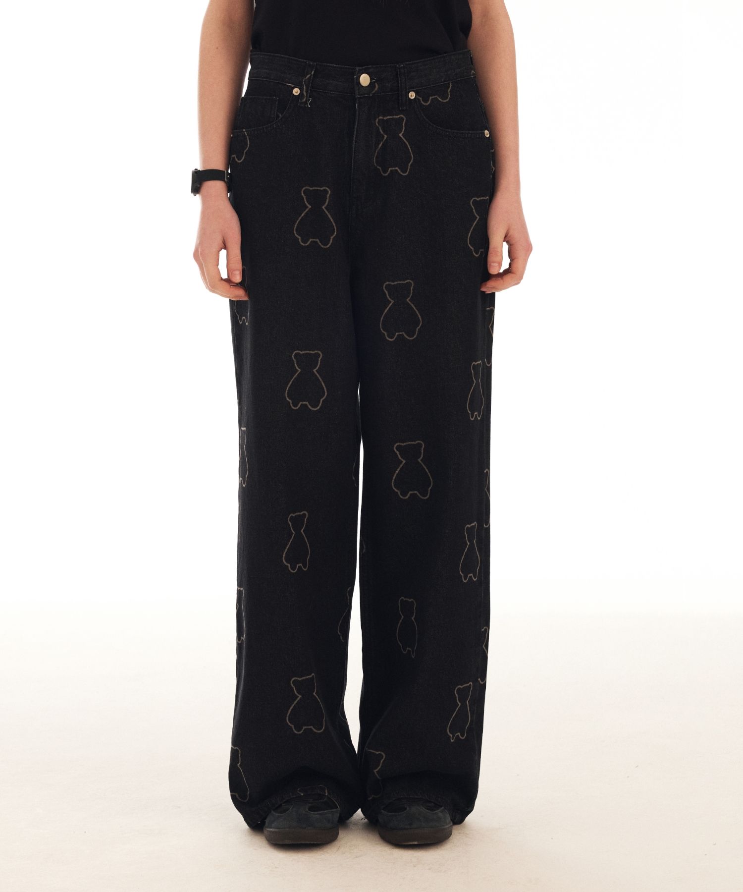 AQO STUDIO SPACE ★Bear Wide Cool Pants MUSINSA | AQO STUDIO SPACE AQO BEAR PATTERN DENIM PANTS BLUE