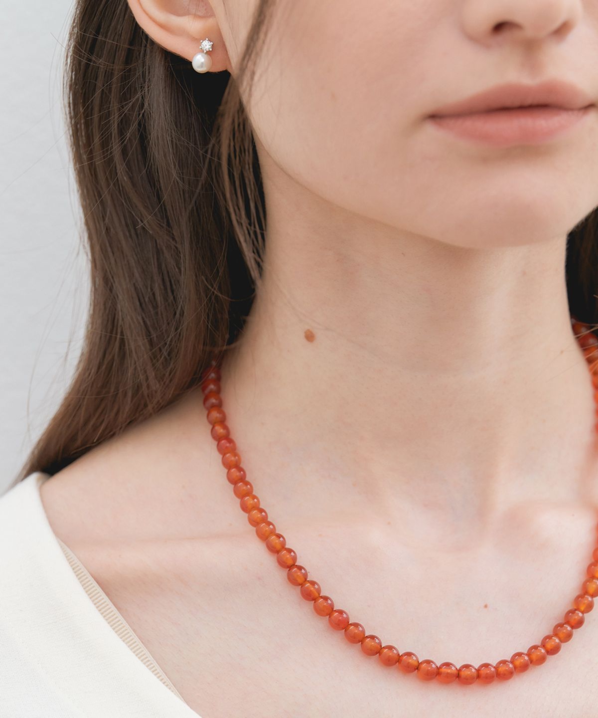 할렌(HALDEN) simple red carnelian necklace 6mm (N015_45cm)