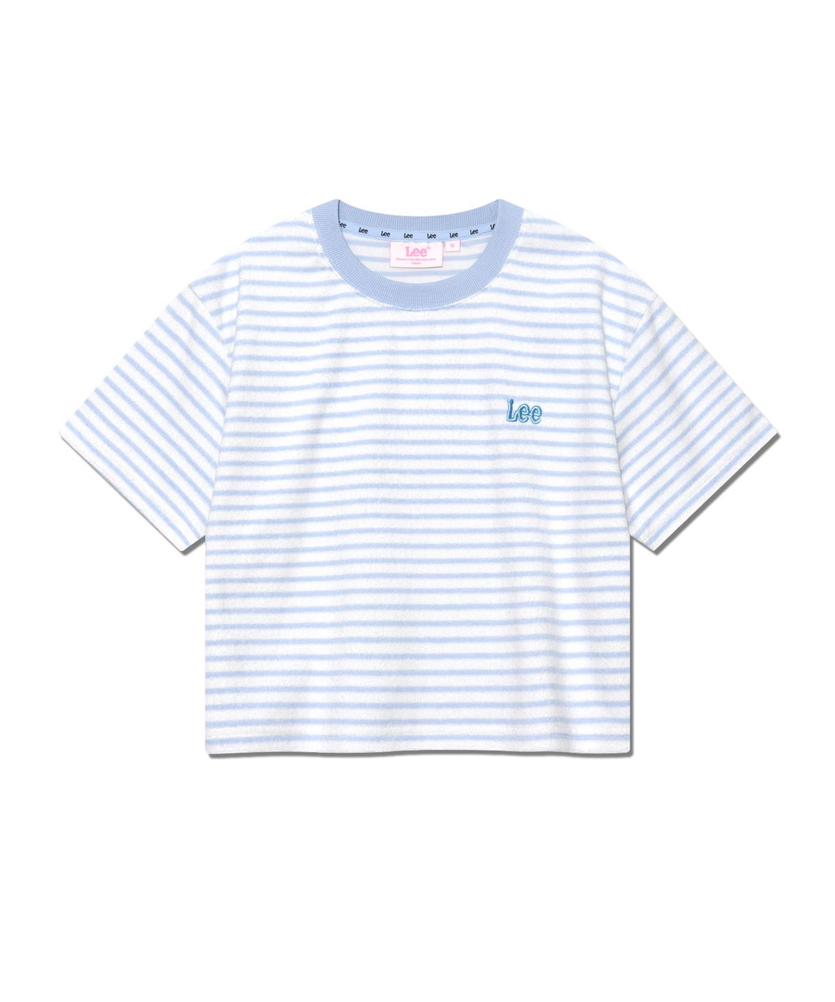 리(LEE) 우먼 크롭 스트라이프 테리 티셔츠 라이트 블루