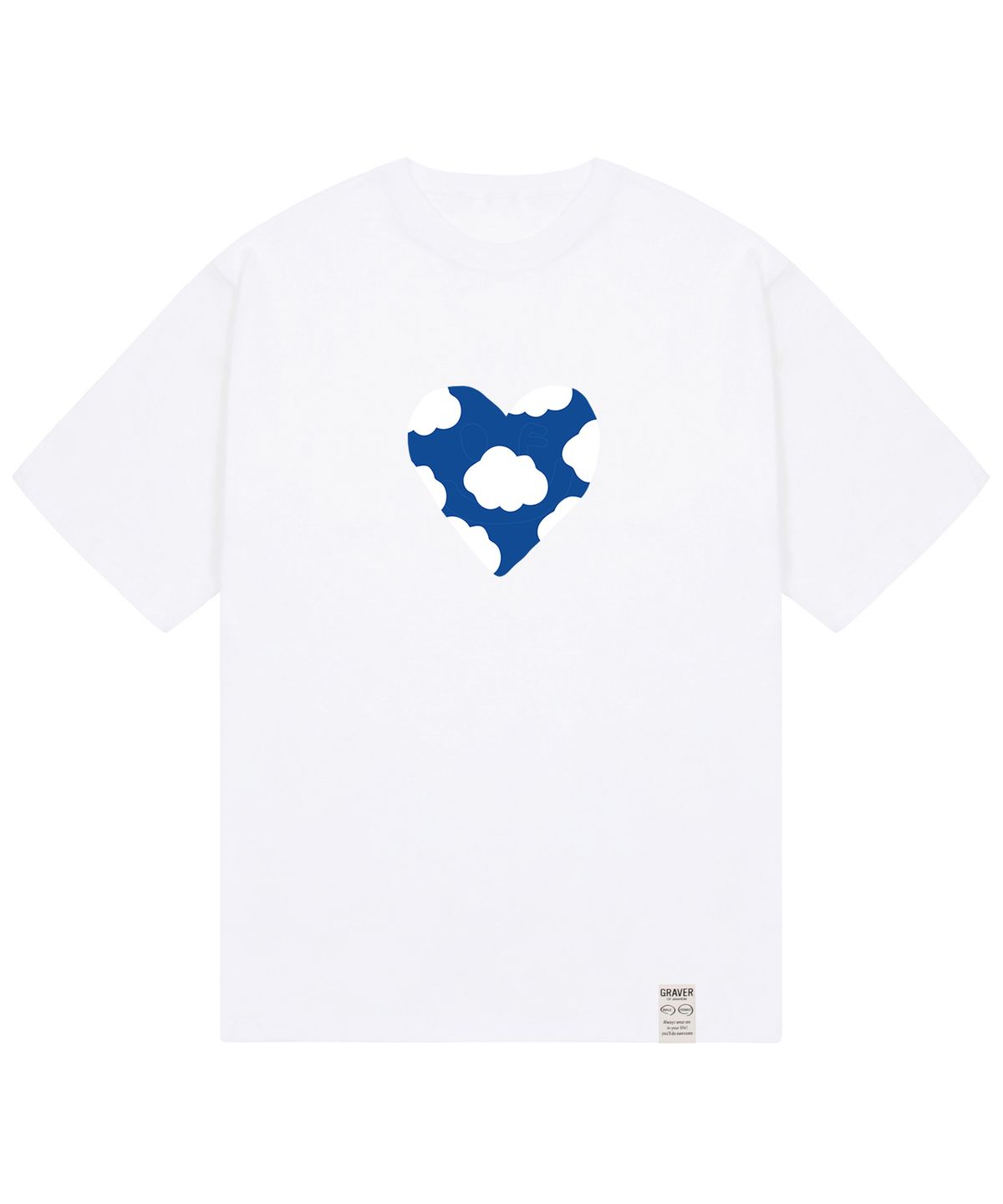 그레이버(GRAVER) [UNISEX]빅 블루 하트구름 스마일 반팔티_화이트