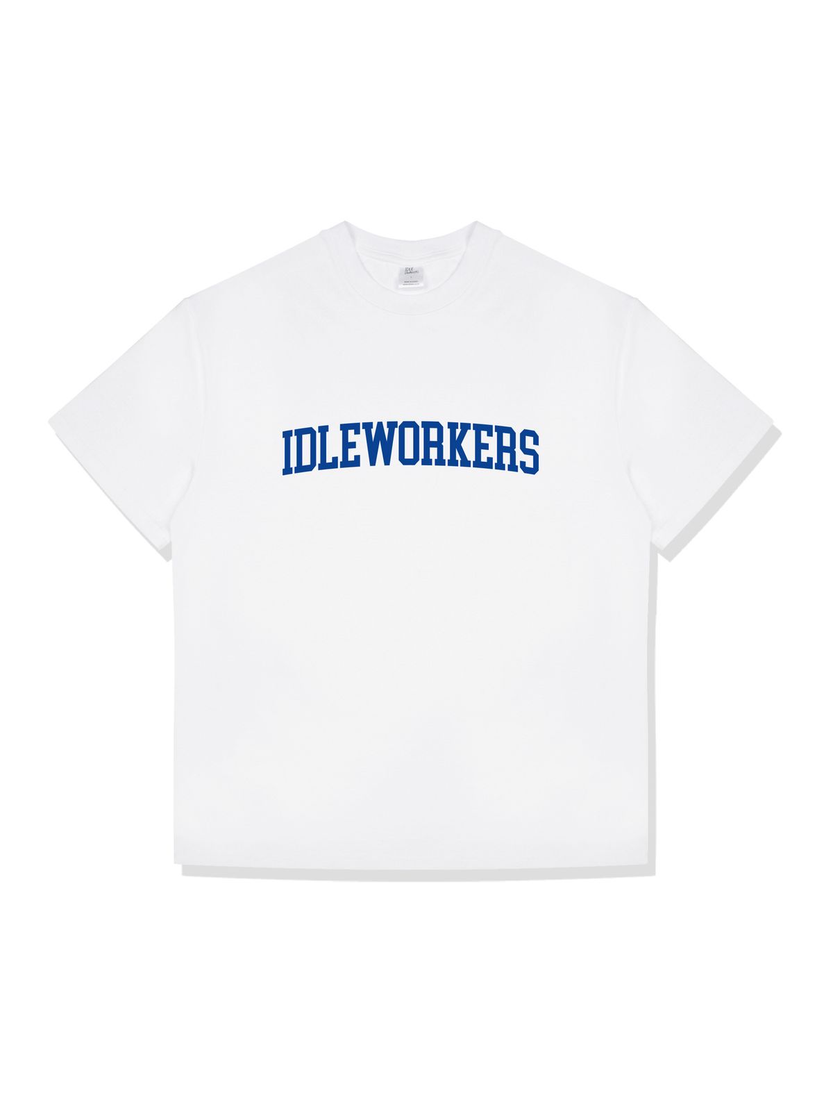 아이들워커스(IDLEWORKERS) BLUELINE 코튼 오버핏 숏 슬리브_화이트/블루레터링