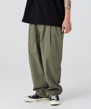 투턱 워시드 와이드 코튼 팬츠 카키