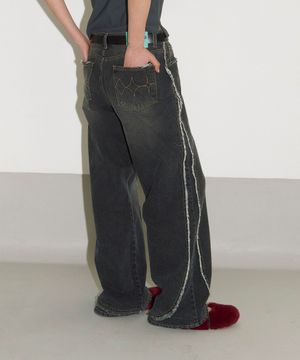 WAVE DENIM PANTS / black