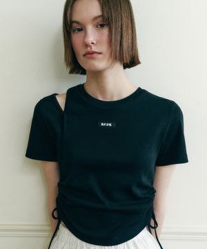 컷아웃 사이드 스트링 크롭 티셔츠 BK