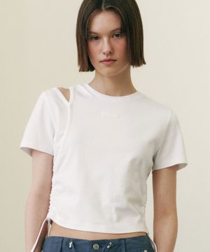 컷아웃 사이드 스트링 크롭 티셔츠 WT