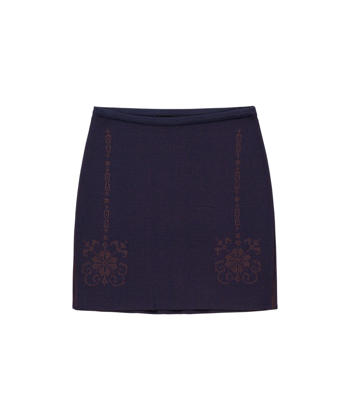 웰빙익스프레스(WELLBEING EXPRESS) Embroidered Knit Mini Skirt Navy