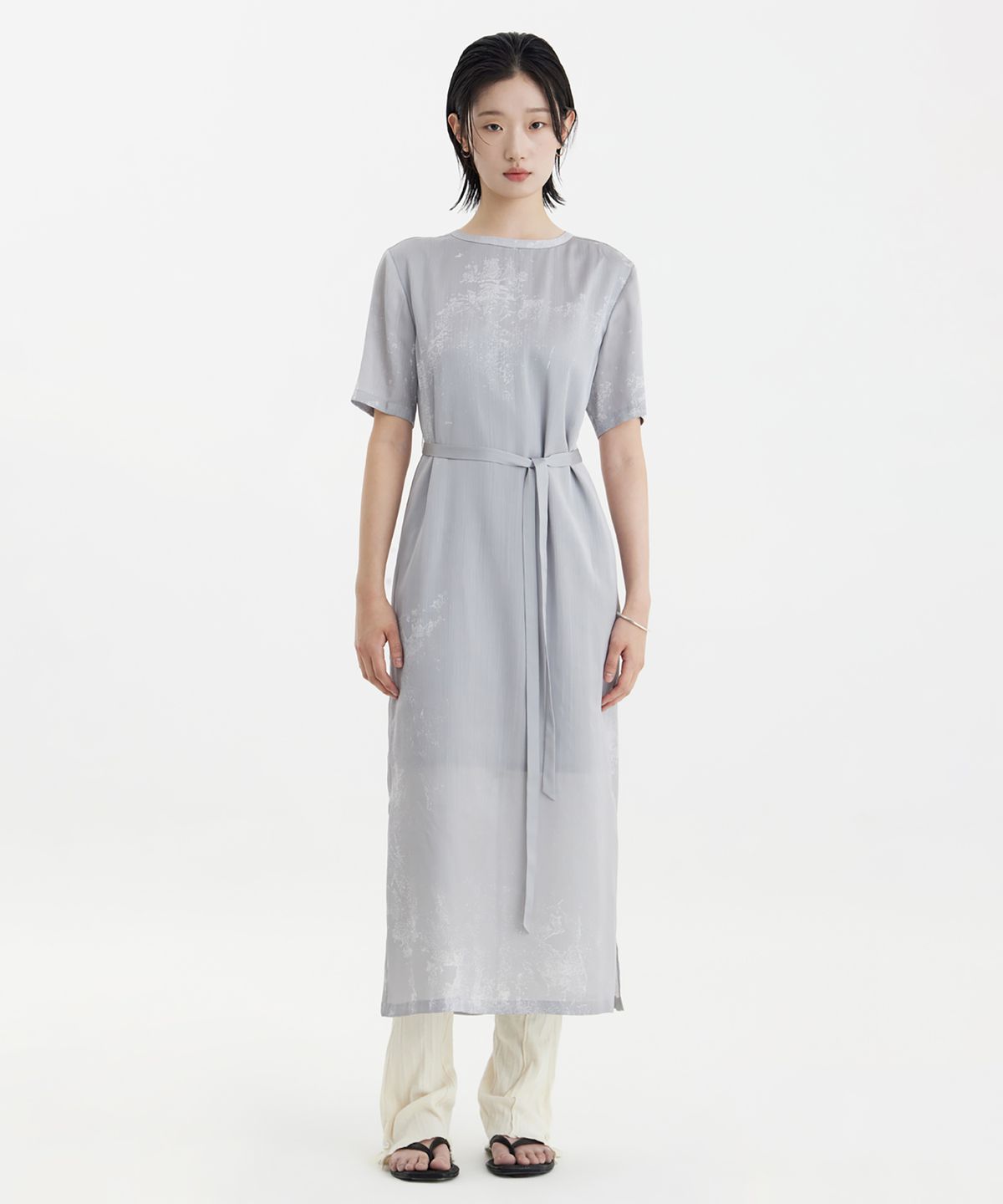 유스(YOUTH) Half Sleeve Dress - Grey Printing
