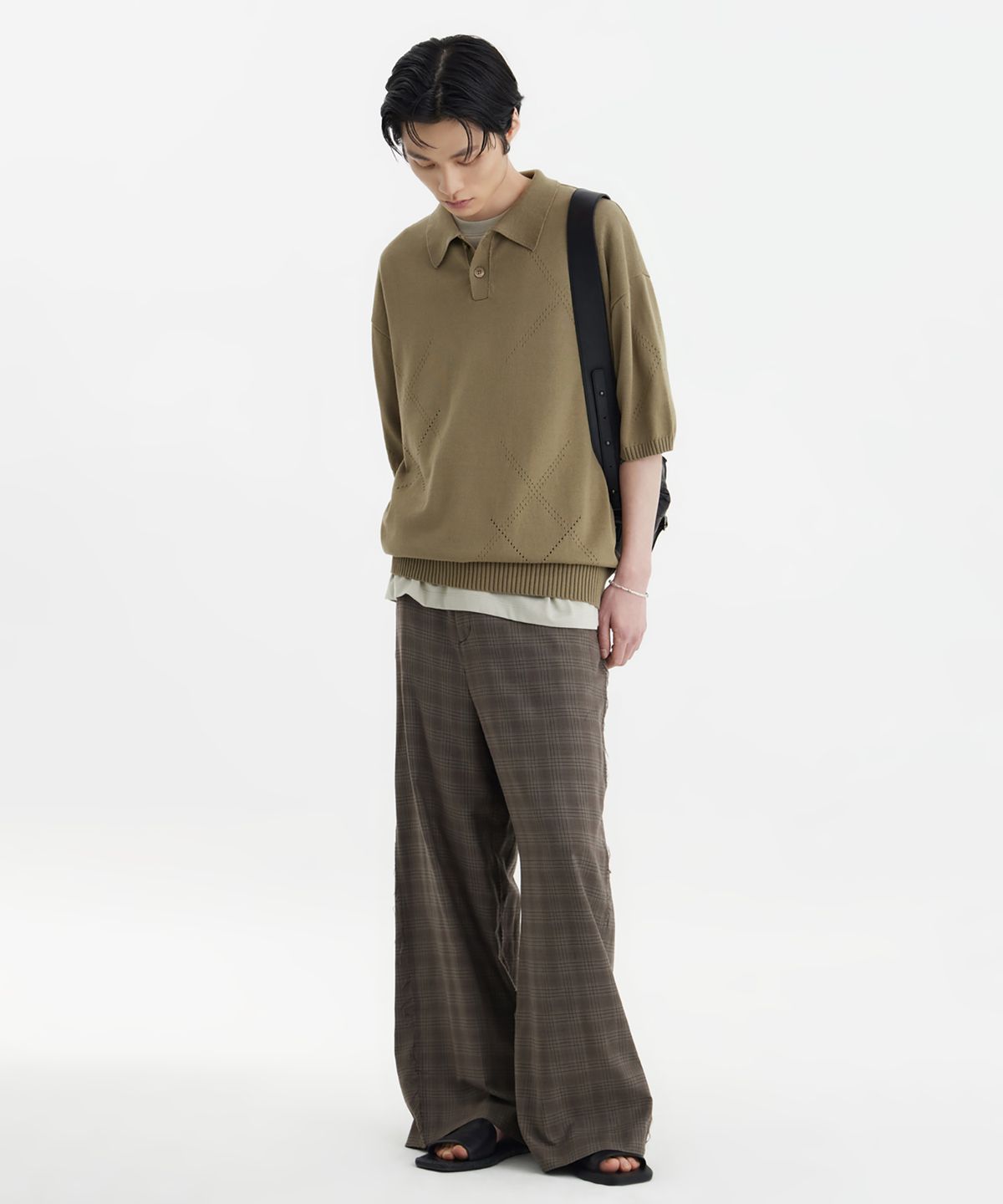 유스(YOUTH) H/S Knit Collar T-Shirt - Khaki Brown