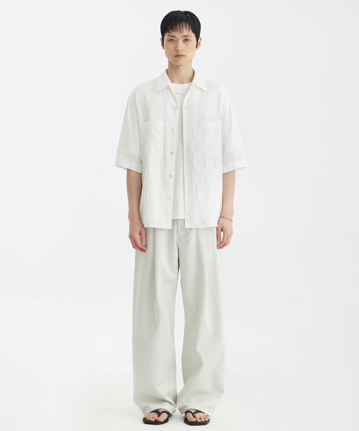 유스(YOUTH) Convertible Collar Half Shirt - White Check