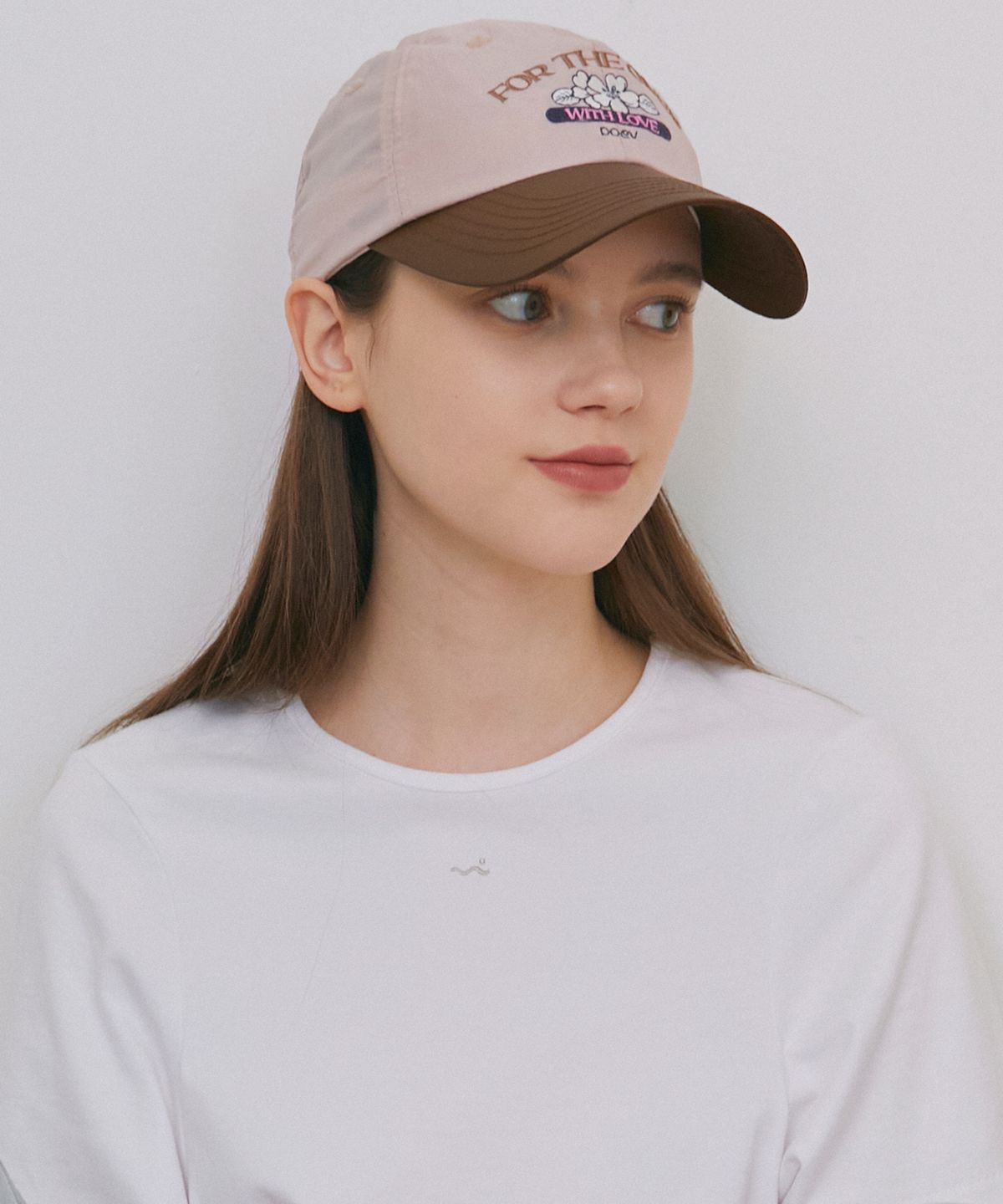 포에브(POEV) Flower Shirring Ball Cap - Pink/Brown