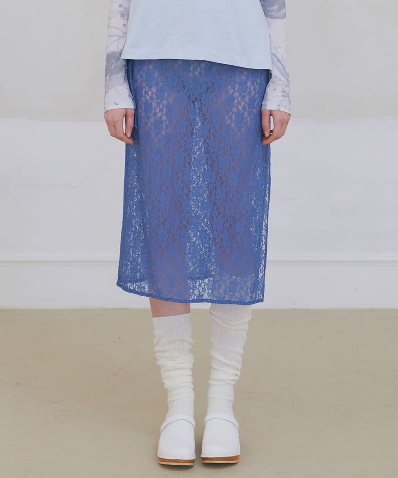 Floral Lace Layered Skirt - Dusty Blue
