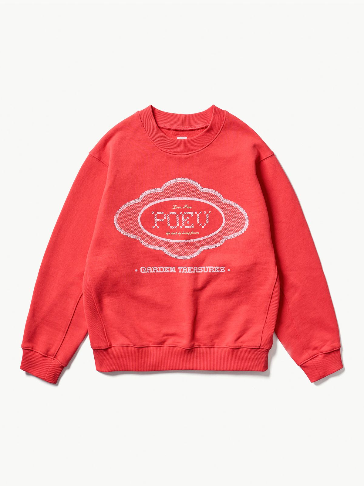 포에브(POEV) Lace Applique Sweatshirt - Bright Red