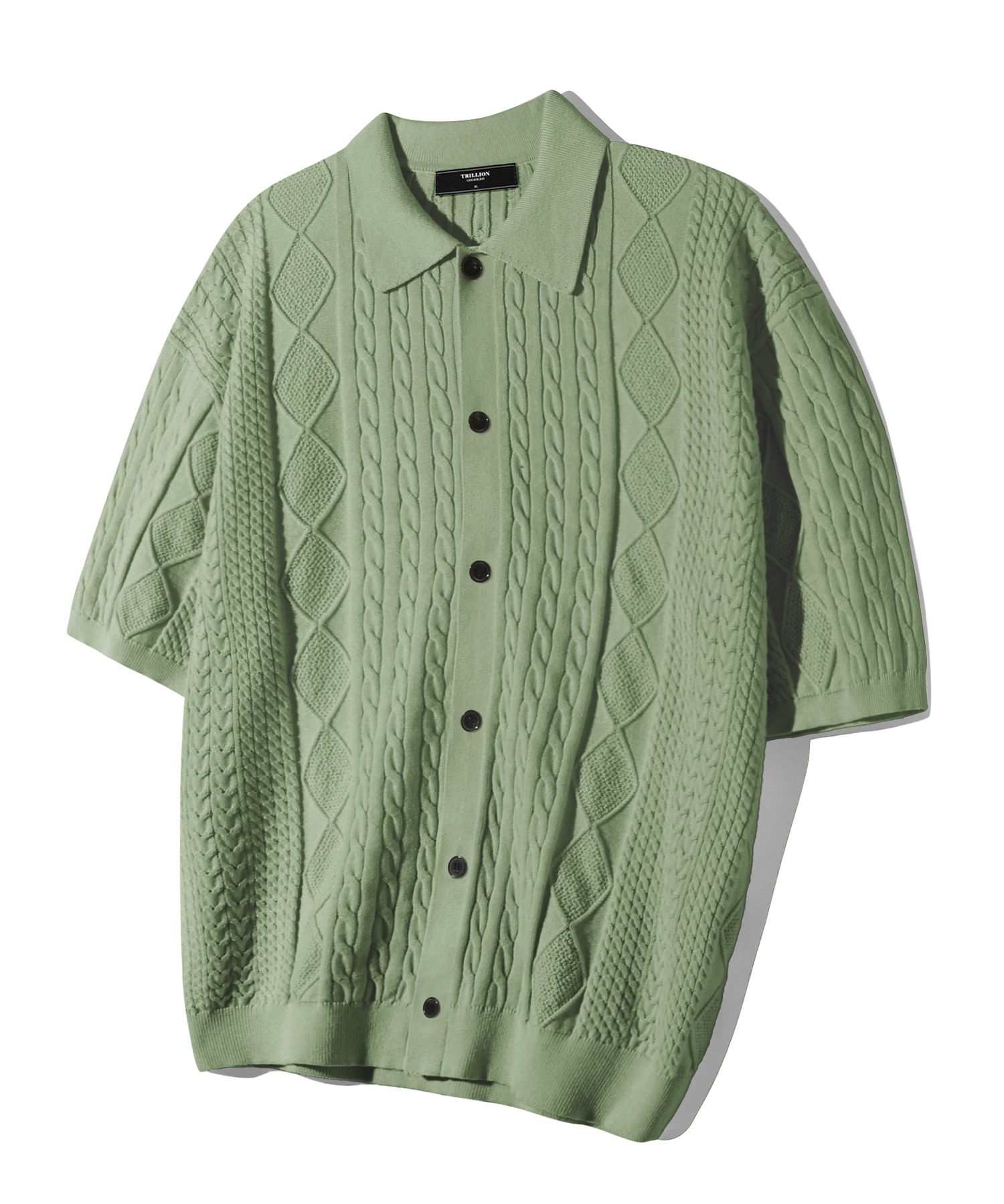 Tシャツ・カットソー TRILLION Washable boucle collar short sleeve knit LIGHT GREE MUSINSA | TRILLION Washable cable half sleeve button up