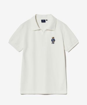 WOMENS EMBROIDERY DAN QUICK DRY PIQUE SLIT NECK SHIRT WHITE