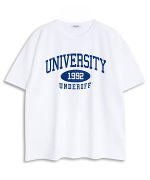 오버핏 크루넥 유니버시티 반팔 티셔츠 화이트블루