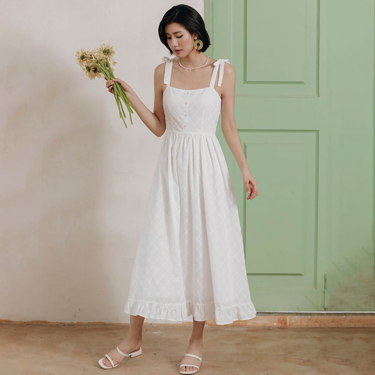 랭썬(LANGSON) LS_Ribbon strap slip dress