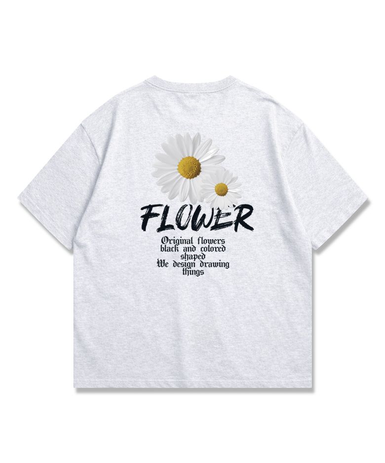Gothic Flower 오버핏 반팔 티셔츠 남녀공용 White melange