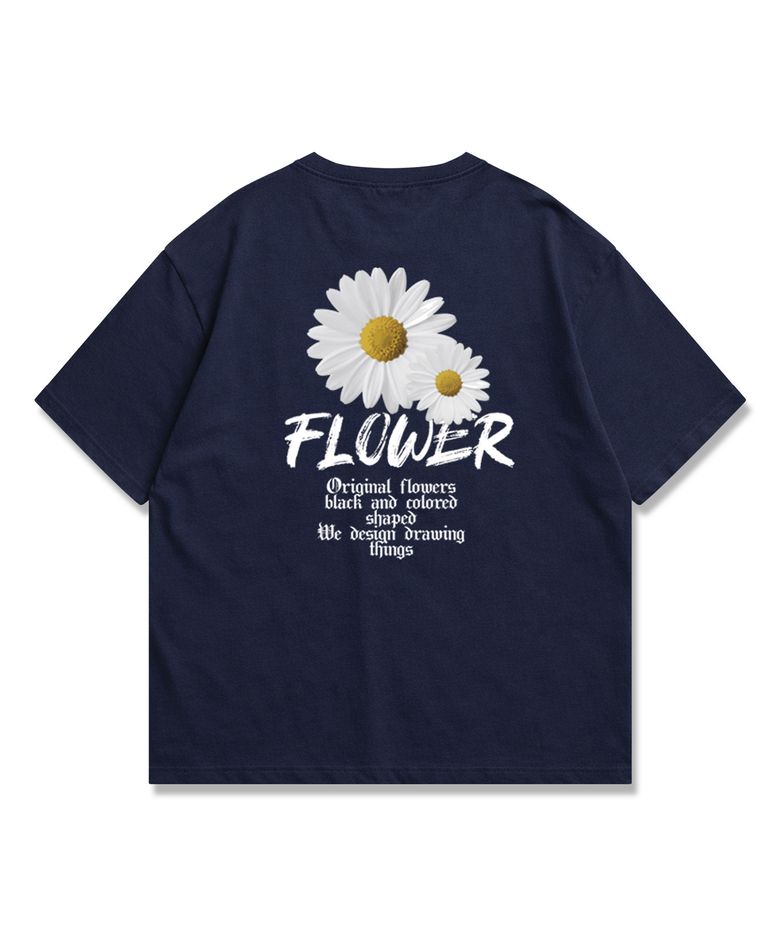 Gothic Flower 오버핏 반팔 티셔츠 남녀공용 Navy