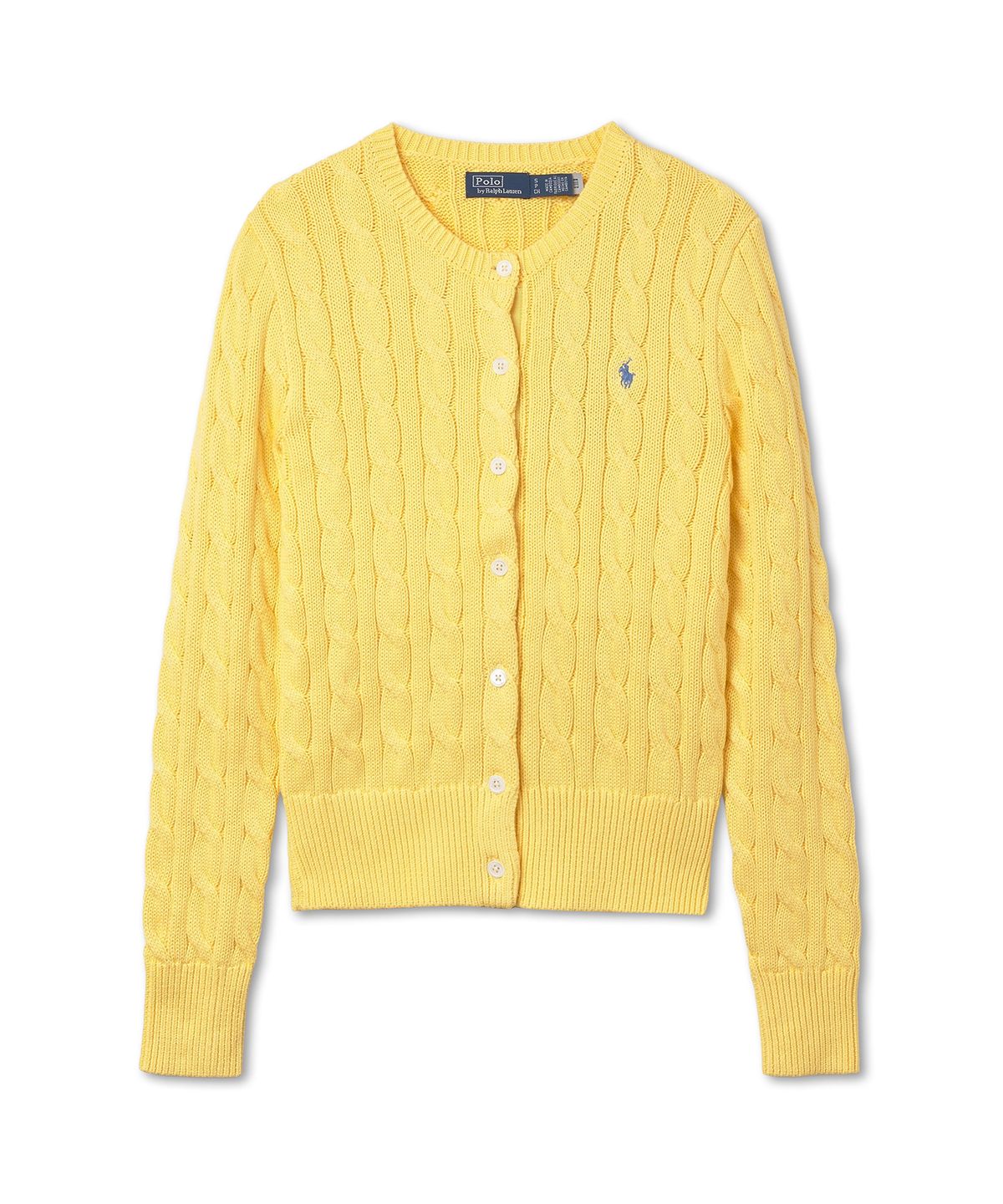 폴로 랄프 로렌(POLO RALPH LAUREN) W 케이블 니트 코튼 크루넥 카디건 - 옐로우