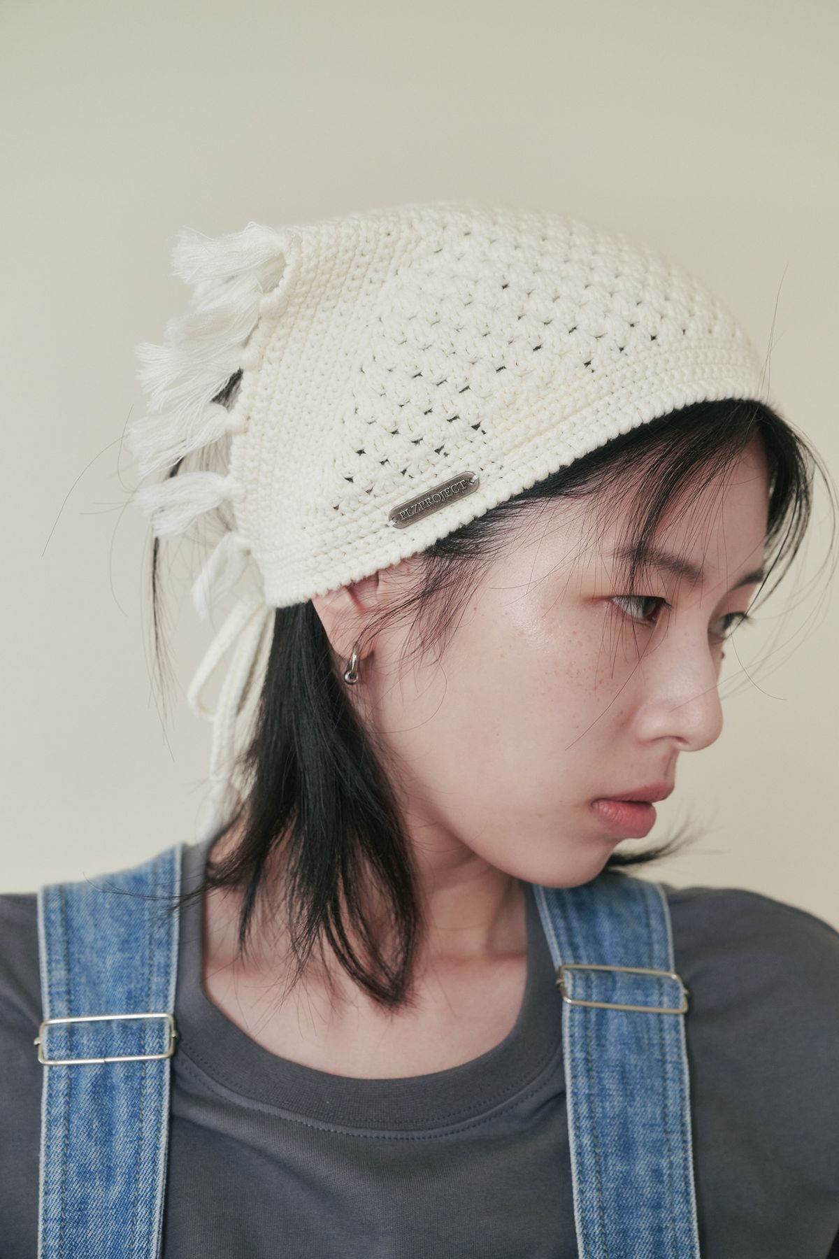 플리즈프로젝트(PLZPROJECT) KNITTED TASSEL BANDANA, IVORY (HANDMADE)