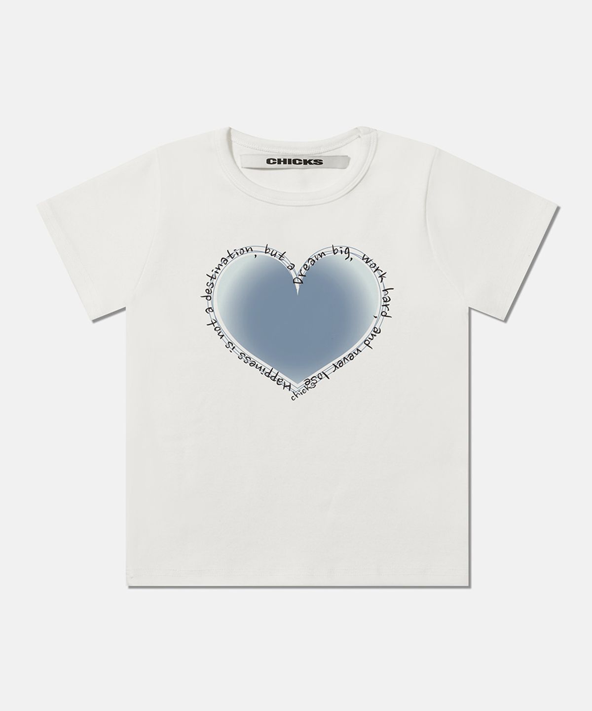 칙스(CHICKS) HEART GRADATION BLUE 슬림핏 반팔 티셔츠 화이트