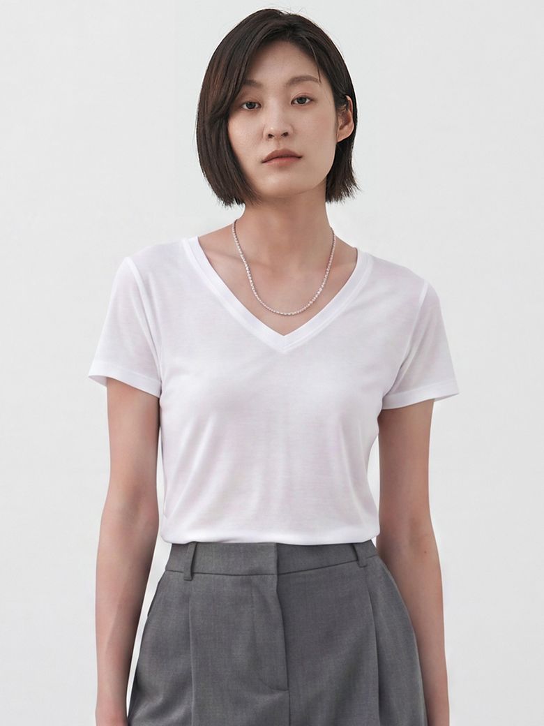 W_씬 져지 브이넥 반소매 티셔츠 LJT1917