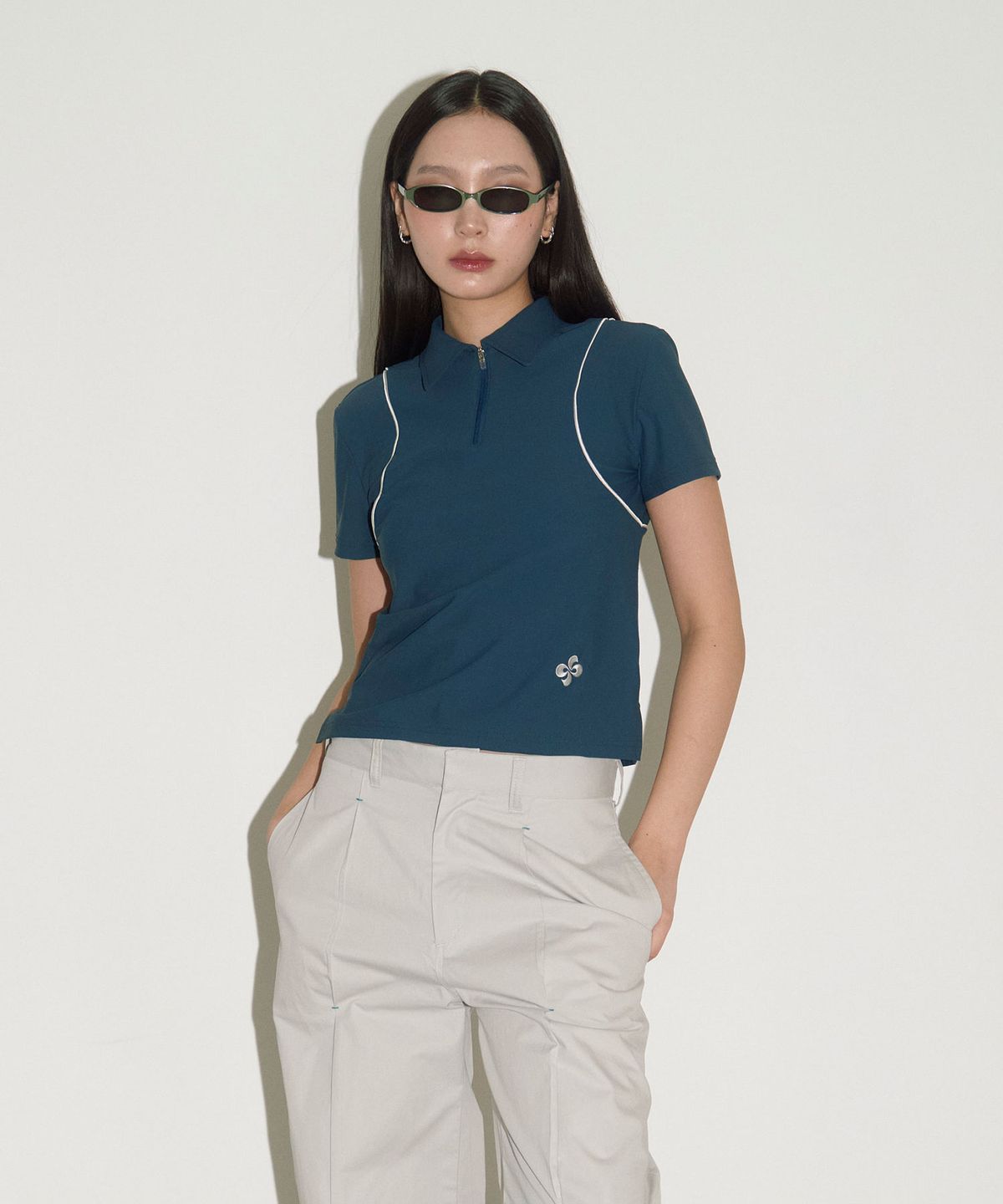 헤레틱(HERETIC) ACTIVE LINE HALF ZIP-UP COLLAR T-SHIRT / teal