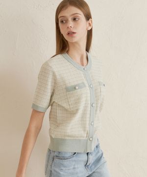 캄포레 트위드 반팔 니트 가디건_ZE2SW664_LMT