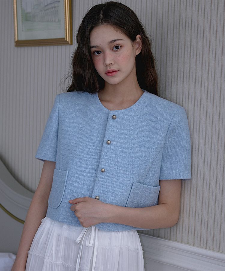 【ROSÉ FRANTZ】Half Sleeve Tweed Jacket MUSINSA | ROSÉ FRANTZ Half Sleeve Tweed Jacket [Sky Blue]