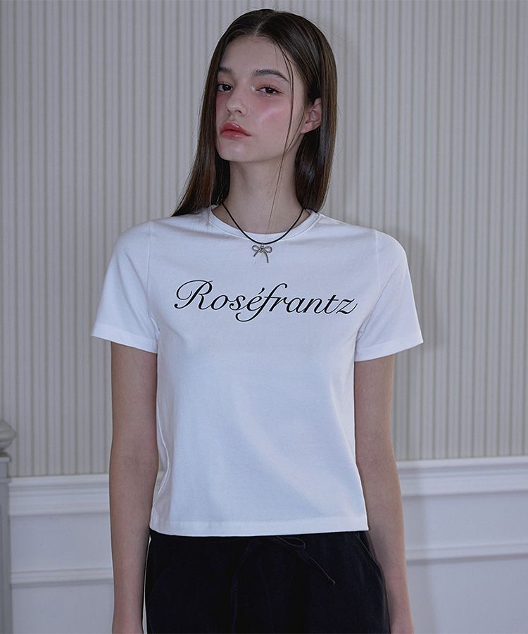 ◆Rose Frantz◆ SQUARE NECK SIMPLE LOGO TSHIRT IVORY MUSINSA | ROSÉ FRANTZ Rose Lettering T-shirt [White]