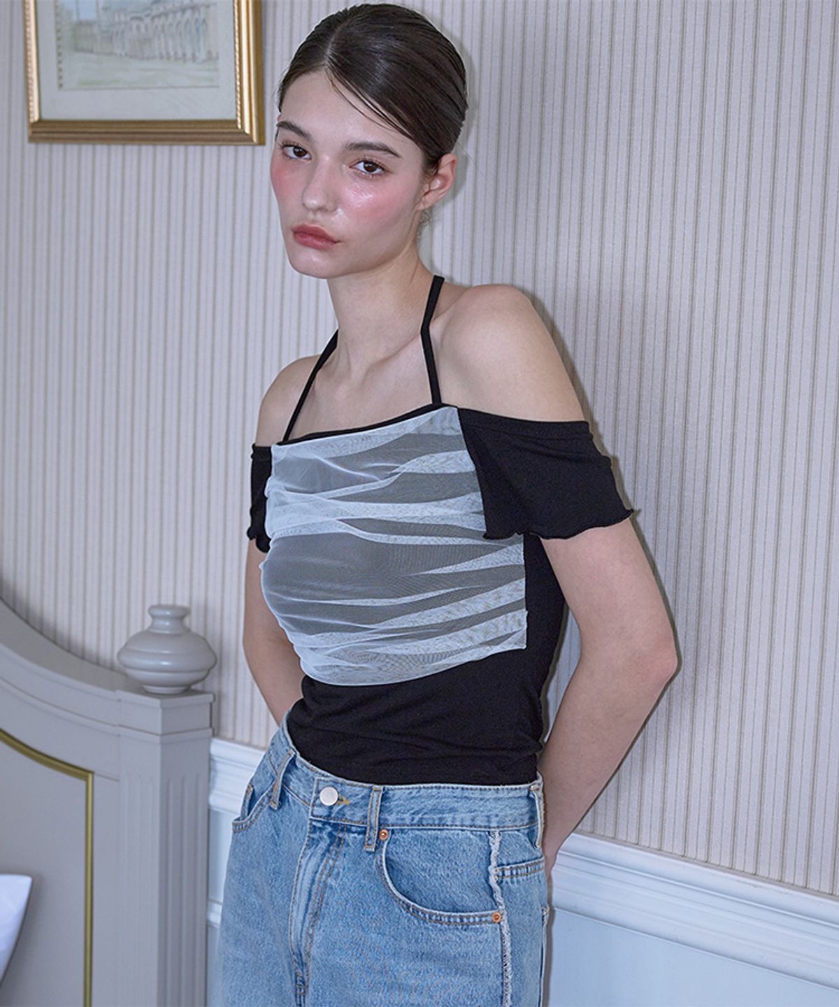 로제프란츠(ROSEFRANTZ) Sha Layered Halter T-shirt [Black]
