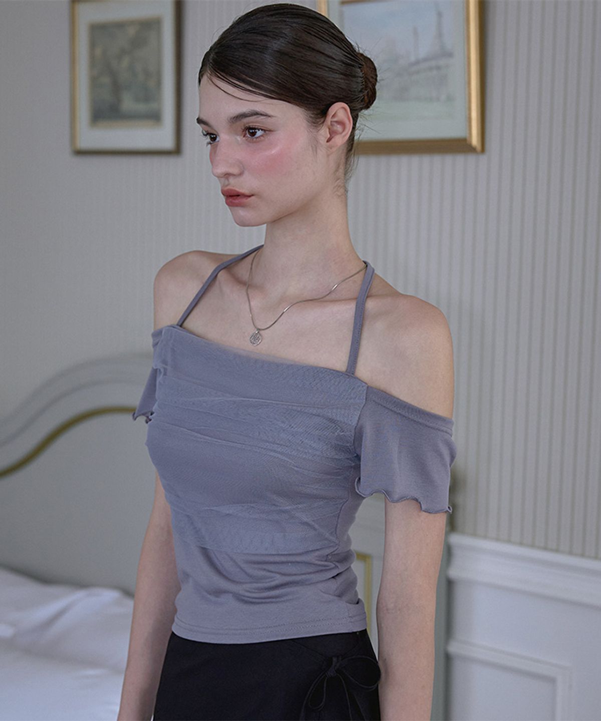 로제프란츠(ROSEFRANTZ) Sha Layered Halter T-shirt [Charcoal]