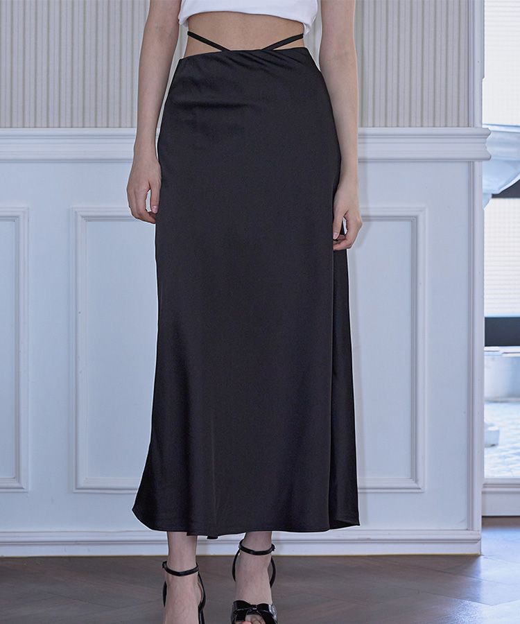 【ROSEFRANTZ】SIDE STRAP SATIN LONG SKIRT MUSINSA | ROSÉ FRANTZ Side Strap Satin Long Skirt [Black]