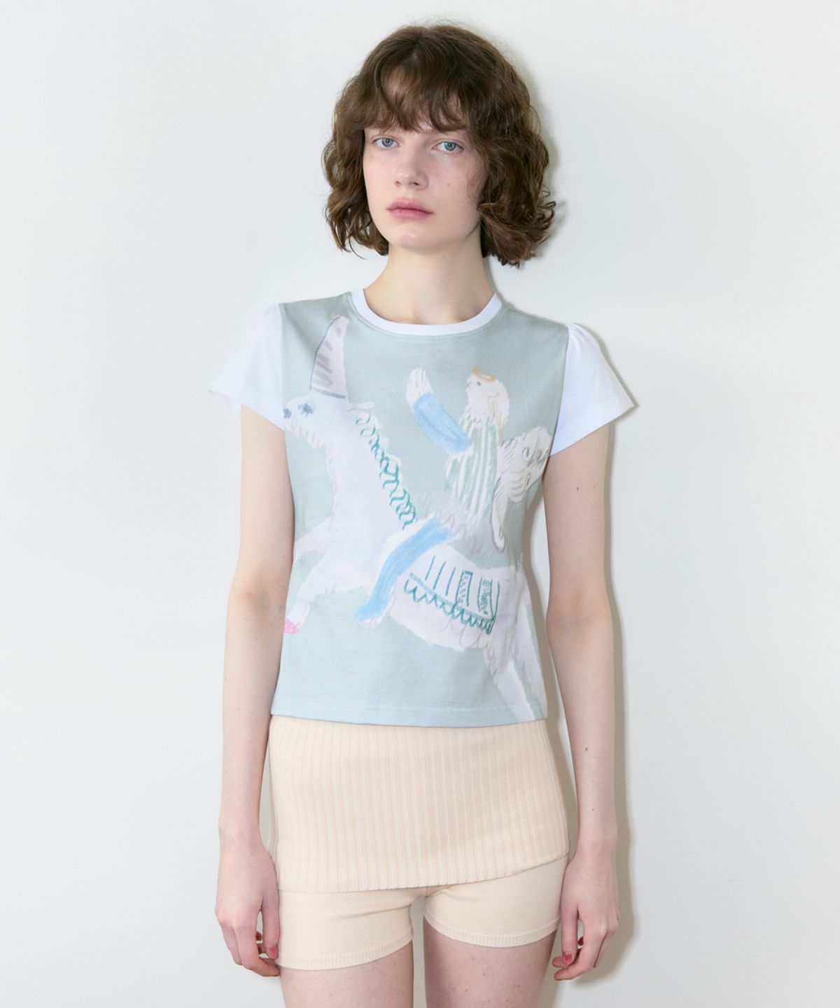 시눈(SINOON) Color Block Unicorn Puff T-Shirt (Mint)