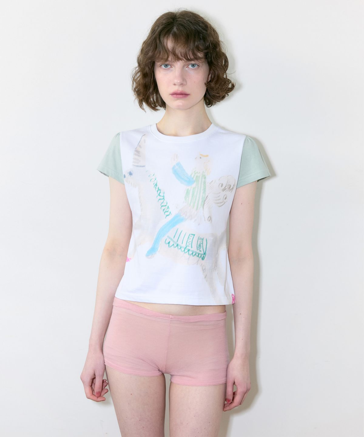 시눈(SINOON) Color Block Unicorn Puff T-Shirt (White)