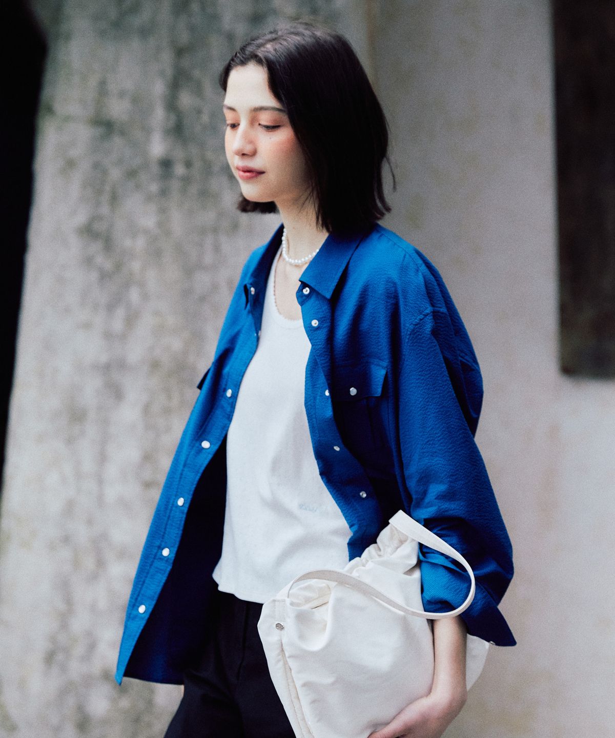 튜드먼트(TTUDEMENT) SEERSUCKER WORK SHIRT NAVY