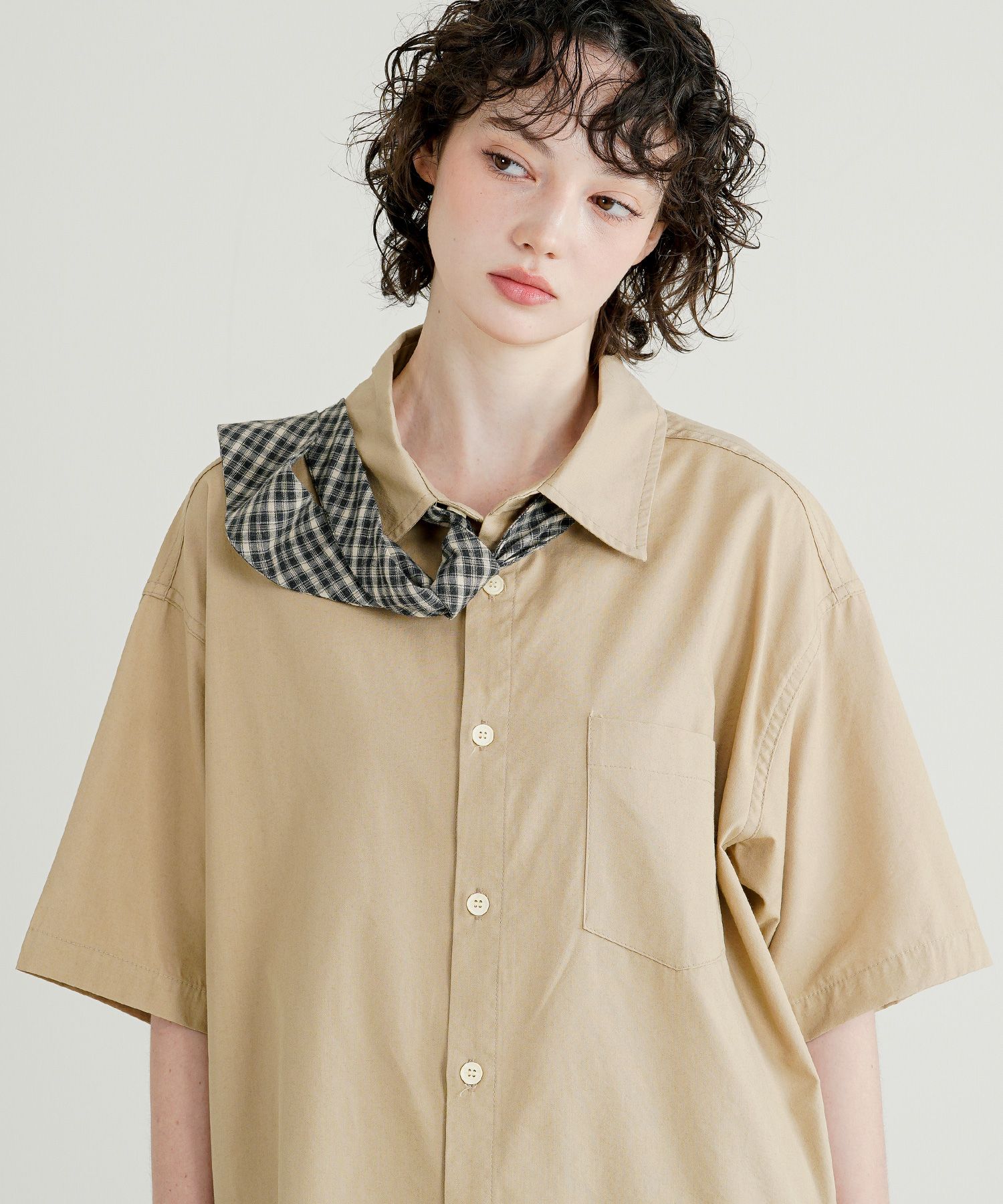 MUSINSA公式 | WVPROJECT マルチオックスフォード半袖シャツベージュ