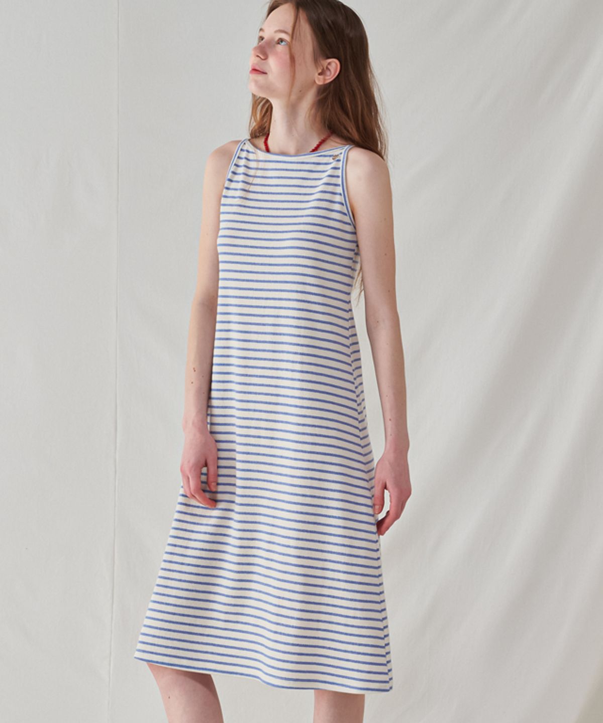 론론(RONRON) BOATNECK SLEEVELESS LONG DRESS BLUE STRIPE