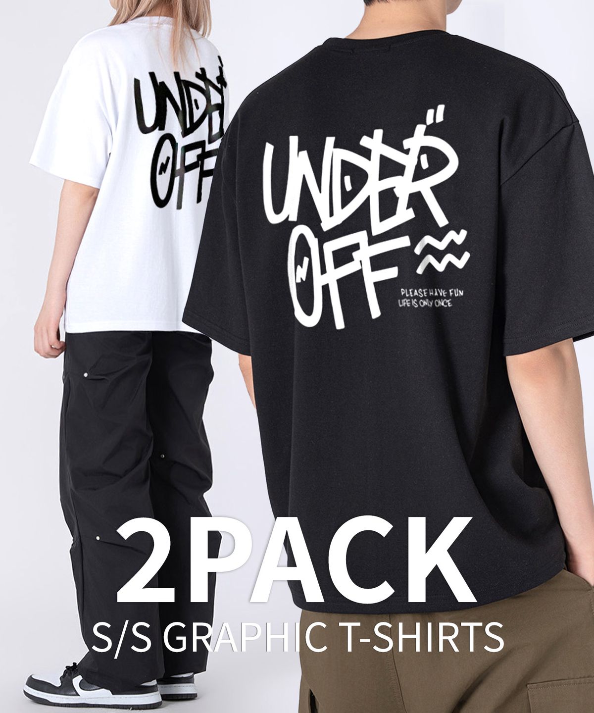 언더오프(UNDEROFF) [2PACK] 오버핏 크루넥 그래피티 백로고 반팔 티셔츠 7colors