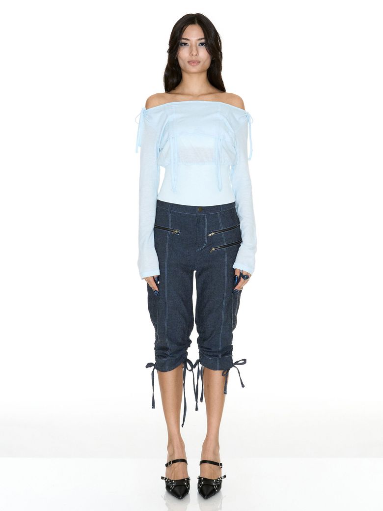 CARGO SHIRRING CAPRI PNATS WITH SEASHELL BLUE