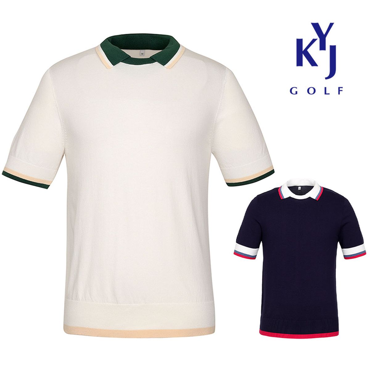 김영주 골프(KIM YOUNG JOO GOLF) 여름 라운드 카라넥 시원한 쿨링원단 남성 골프 반팔 니트 DOMMNT16