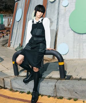 모던 체커보드 에이프런 원피스