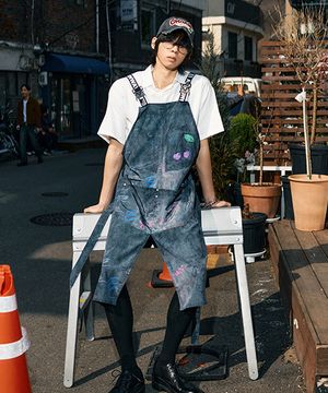 두들링 아트 에이프런 원피스 블랙