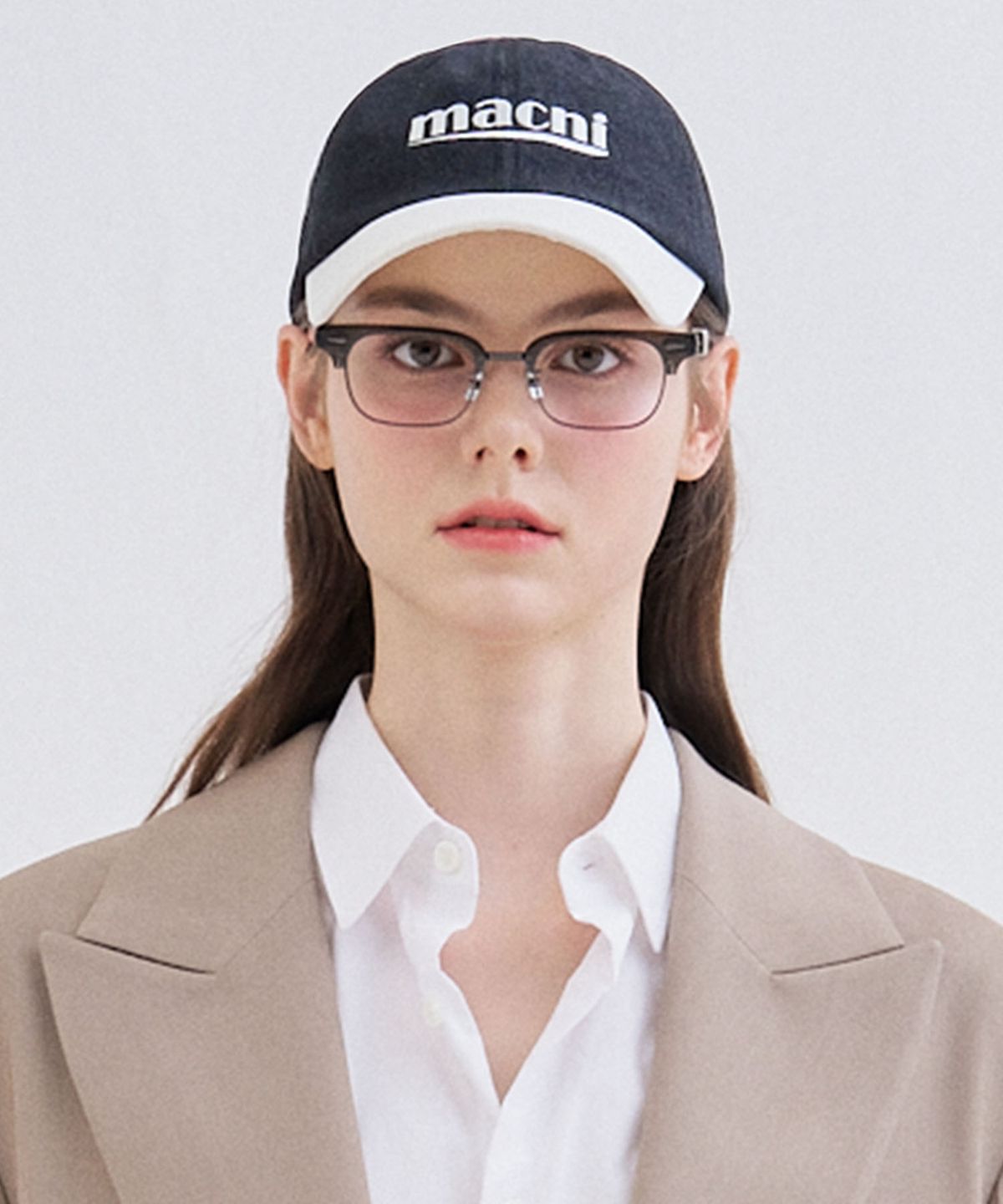 마크니(MACNI) SIGNATURE LOGO MIX BALL CAP_BLACK DENIM