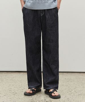 [린넨라이크데님]Linen Like 2Pleats Wide Jeans DCPTOL5Indigo