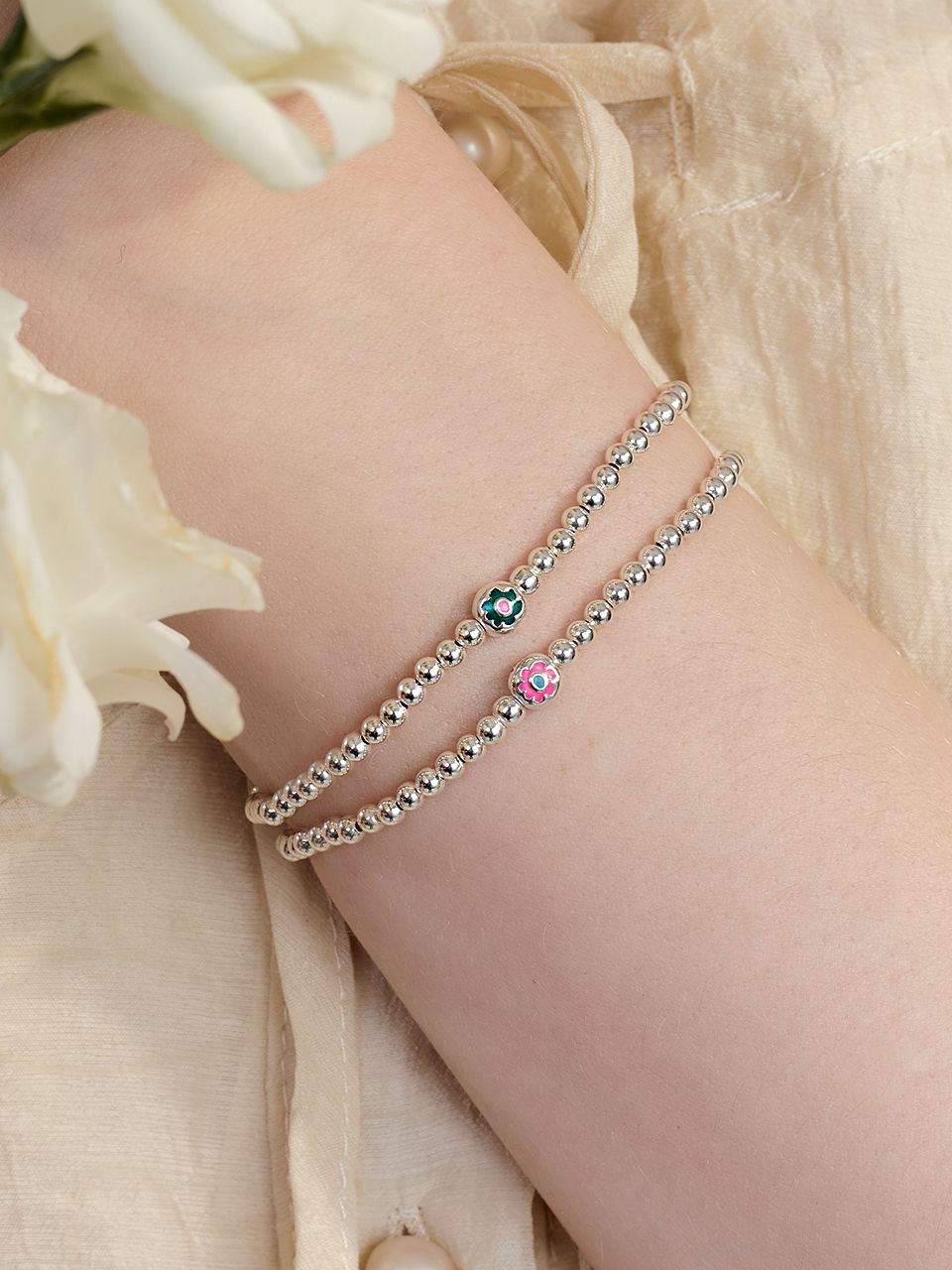 ☆Hei☆ sv925 crystal flowers bracelet HE24FABSW583XXFR MUSINSA | HEI [sv925] flower ball bracelet