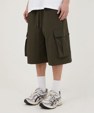 나일론 카고 와이드 버뮤다 팬츠 [카키]