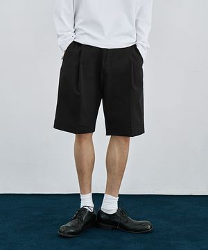 와이드 원턱 밴딩 하프 치노 팬츠 [BLACK]